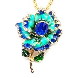Blue & Green FLOWER Pendant Necklace